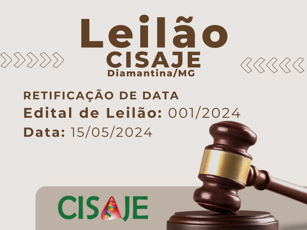 Liberado Leilão CISAJE- Diamantina/MG